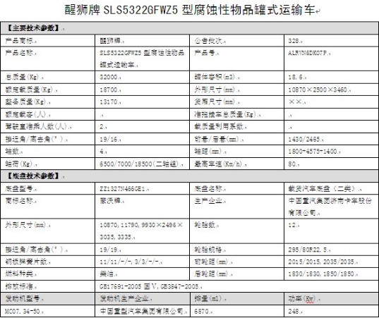 重汽豪沃SLS5322GFWZ5型腐蝕性物品罐式運(yùn)輸車整車技術(shù)參數(shù) 重汽豪沃SLS5322GFWZ5型腐蝕性物品罐式運(yùn)輸車整車技術(shù)參數(shù)
