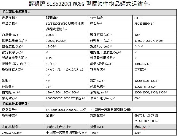 SLS5320GFWC5Q型解放前四后八腐蝕性物品罐式運(yùn)輸車技術(shù)參數(shù) SLS5320GFWC5Q型解放前四后八腐蝕性物品罐式運(yùn)輸車技術(shù)參數(shù)